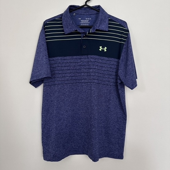 Under Armour Polo Shirt Mens Large Playoff Golf Performance Stripe Loose Fit - Picture 1 of 4